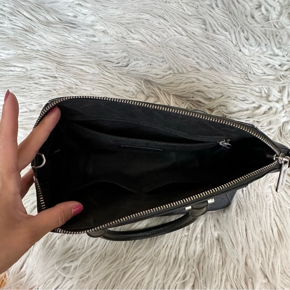 Michael Kors Black Pebble Leather Silver Hardware Top Handle Satchel Bag OS